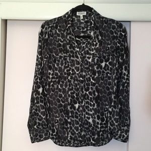 Express Black and Gray Leopard Print Button-Down Shirt